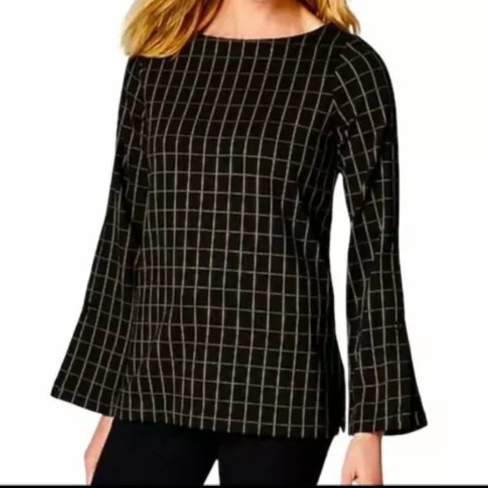 J. JILL Ponte Black and Tan Window Pane Top Size Large Petite